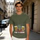 Olive green Christmas beer graphic t-shirt with 'FOR A BEER!' text