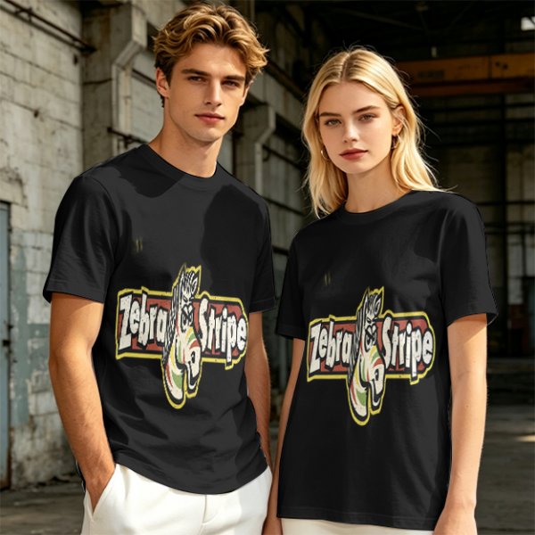 Olive green graphic t-shirt with zebra stripe design