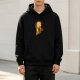 Black hoodie with glowing orange anime-style graphic print