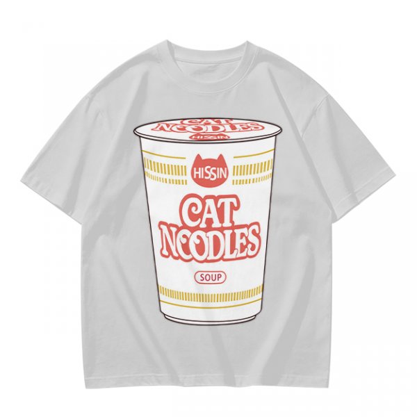 Olive T-shirt with Cat Noodles Cup Print