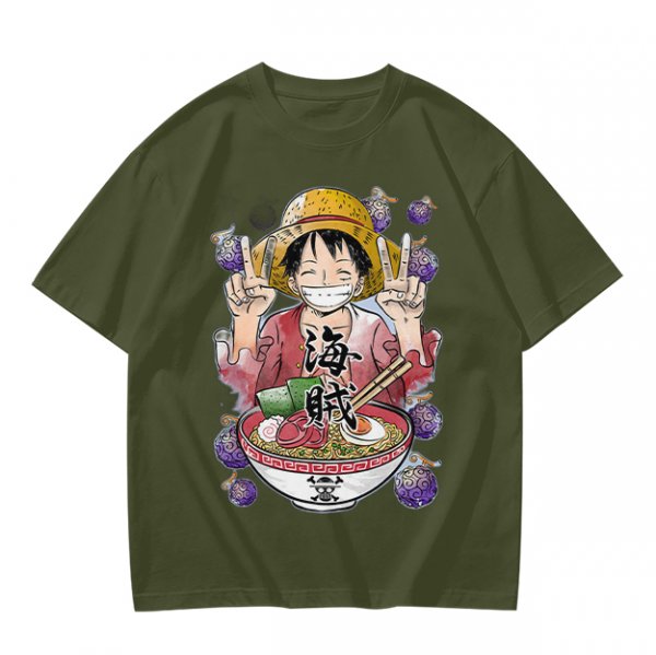 One Piece Luffy Ramen Peace Sign Anime Graphic T-Shirt