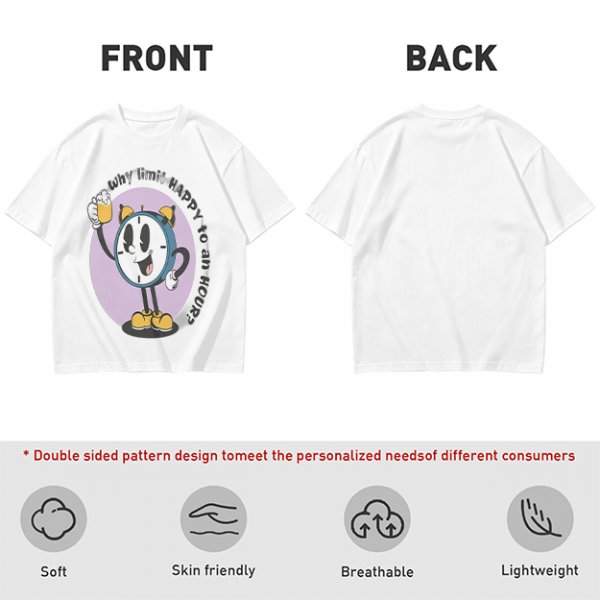 Olive T-Shirt With Cartoon Clock Holding Beer 'Happy Hour' Print