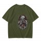 Olive T-shirt with Gothic Anime Character Group Graphic Print