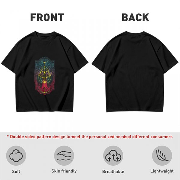 Olive Green T-Shirt With Colorful Mystical Geometric Tree Print