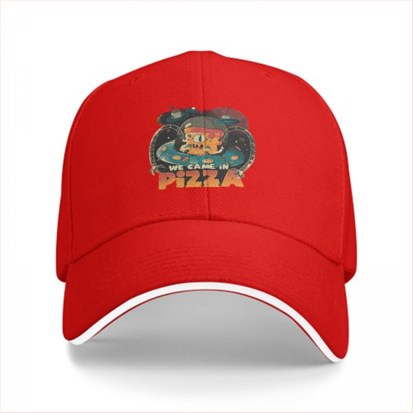 Black baseball cap with 'We Came In Pizza' alien UFO graphic
