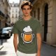 Olive Green T-Shirt With Stylized Beer Mug Graphic Print