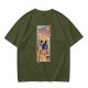 Olive T-Shirt with Japanese Style Sushi Chef Cat Print
