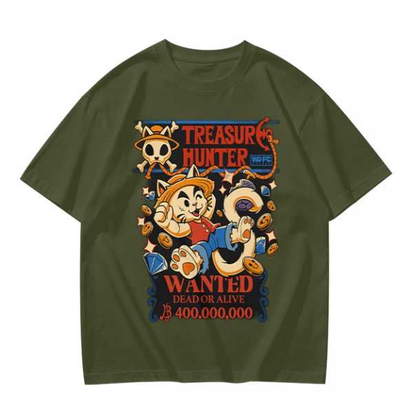 Treasure Hunter Wanted Cat Graphic T-Shirt Design
