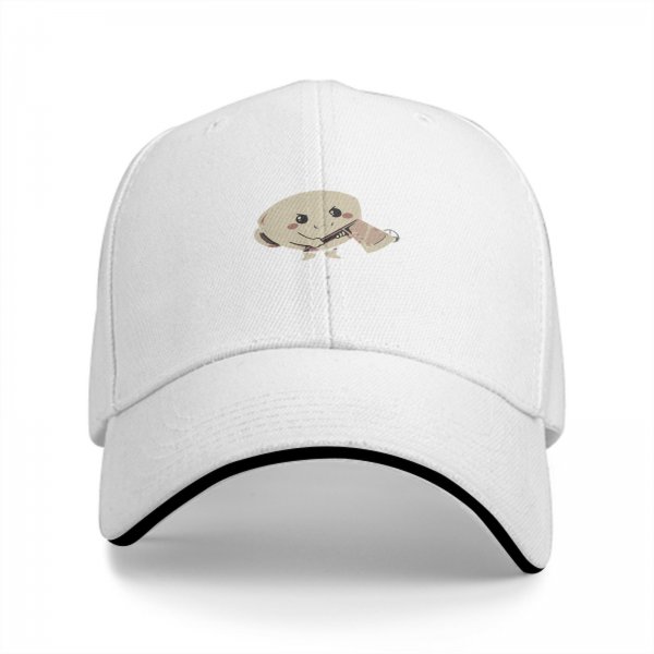 Black Baseball Cap With Cute Cartoon Character Holding A Tube Print