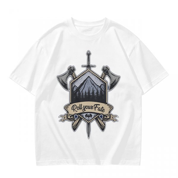 Olive T-Shirt With Viking Mountain Axe Sword 'Roll Your Fate' Print