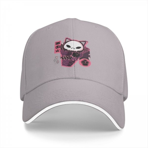 Black Baseball Cap With Cute Skull Cat Ice Cream Graphic