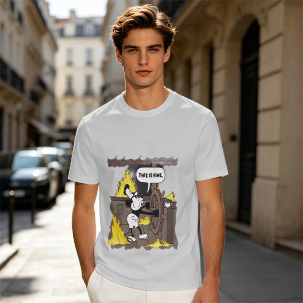 Olive T-Shirt With Steamboat Willie This Is Fine Burning Ship Art