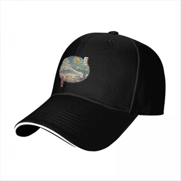 Black Baseball Cap with Traditional Landscape Art Print
