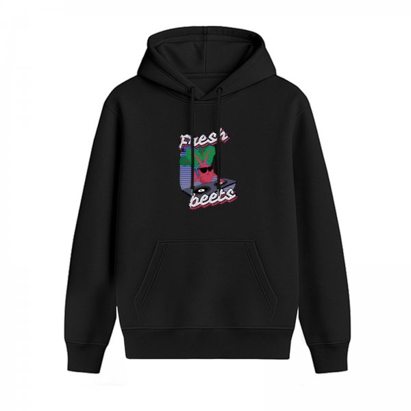 Black hoodie with Fresh Beets DJ graphic design