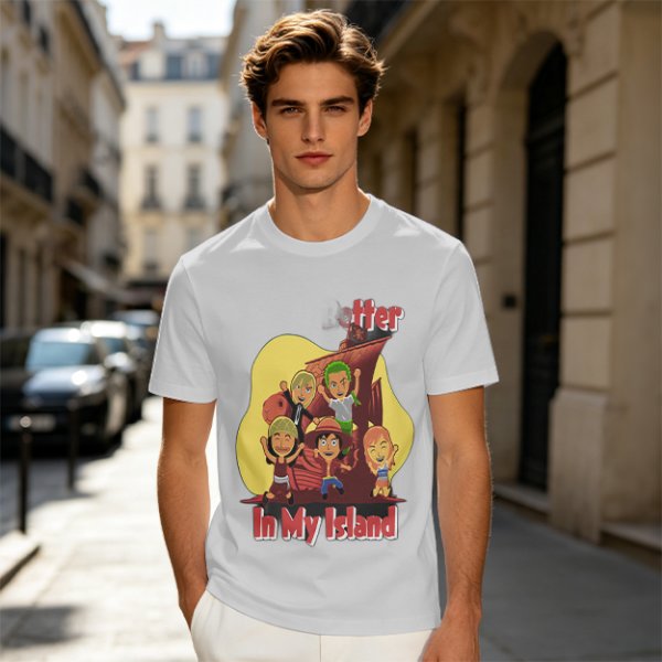 Olive T-Shirt With One Piece Anime Crew 'In My Island' Print