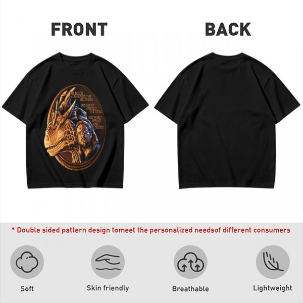 Olive T-Shirt With Dragon And Warrior Fantasy Art Print