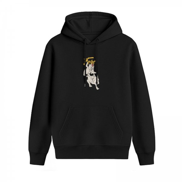 Black Hoodie With Graphic Dog Illustration And Yellow Text