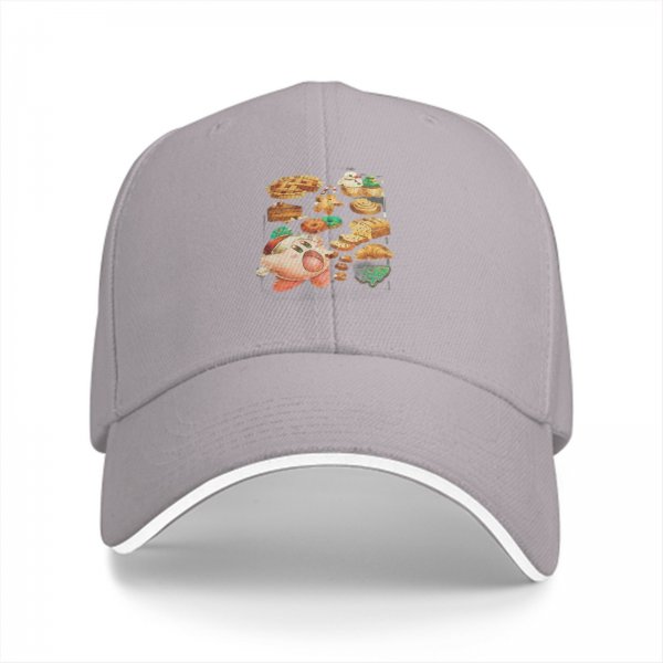 Black baseball cap with Kirby and assorted pastries graphic