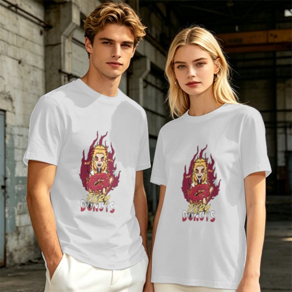 Olive Graphic T-Shirt With Fiery Donut Anime Character Print