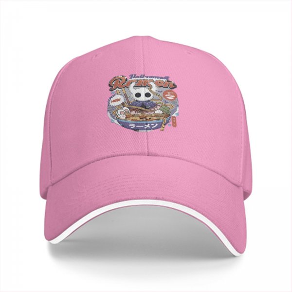 Black baseball cap with Hollow Knight ramen graphic print