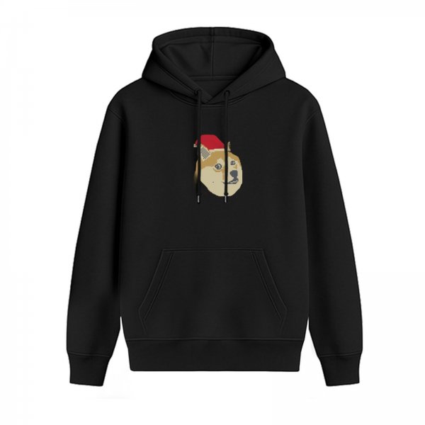Black Hoodie With Christmas Doge Graphic Print