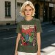 Olive t-shirt with comic print of Hulk and Thor mid-smashed interaction