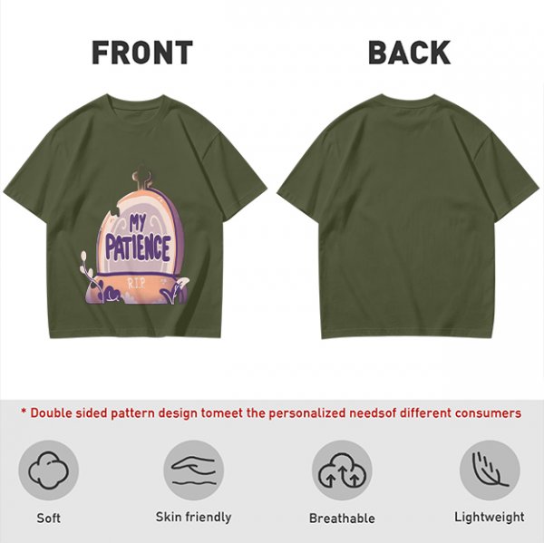 Olive T-Shirt With 'My Patience' Gravestone Graphic Print