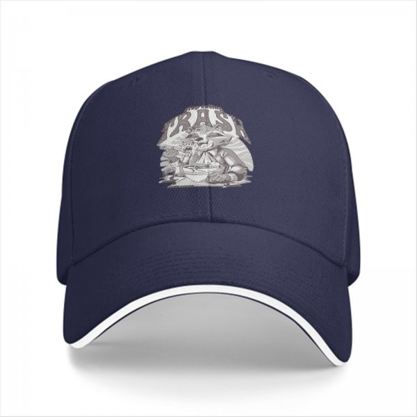 Black Baseball Cap With Raccoon Eating Graphic Print
