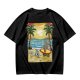Olive T-Shirt with Beach Scene Print Featuring Totoro and Friends