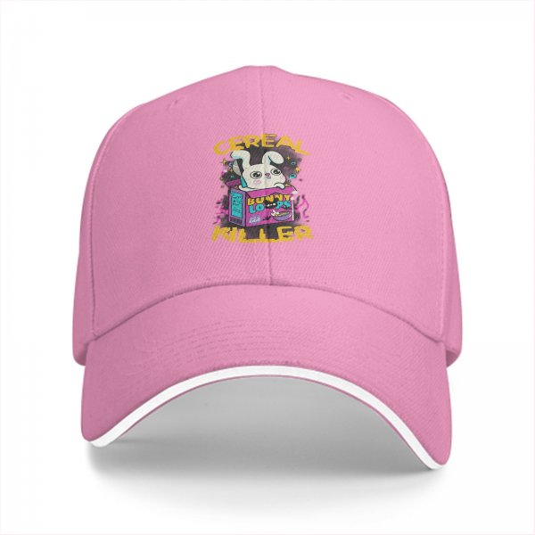 Black baseball cap with funny cereal bunny graphic design