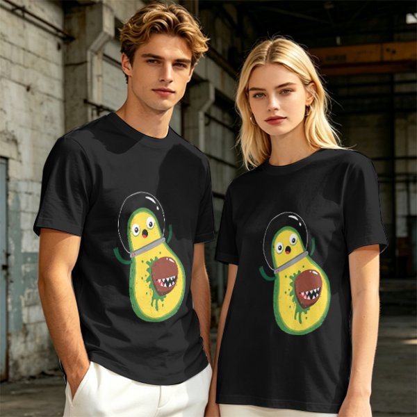 Olive T-Shirt With Astronaut Avocado Monster Print
