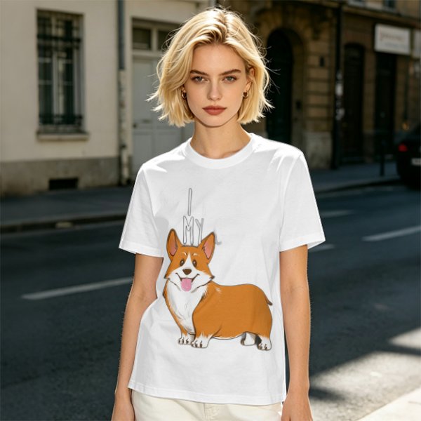 Olive Green T-Shirt With I Love My Corgi Graphic Print