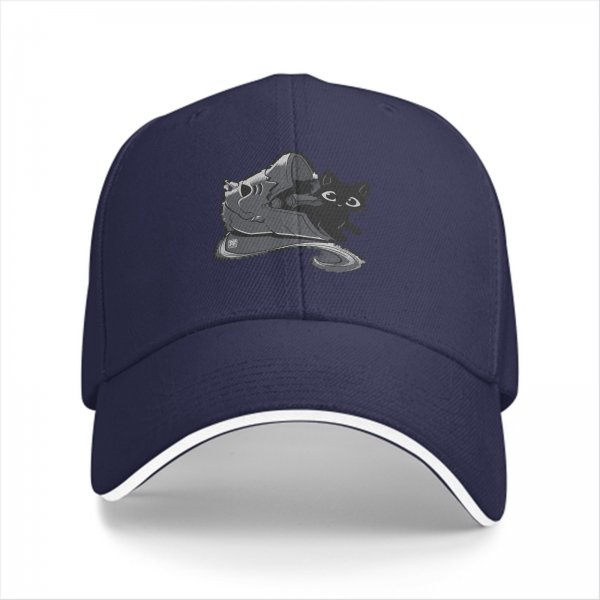 Black Baseball Cap with Black Cat and Wizard Hat Graphic