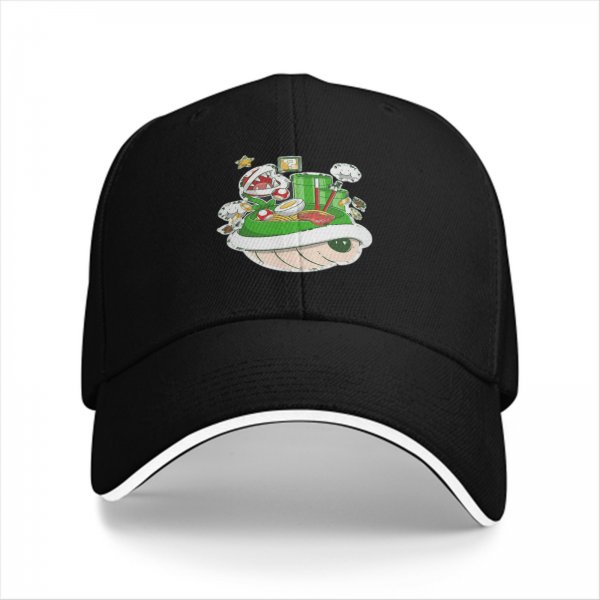 Black Baseball Cap With Super Mario Themed Ramen Artwork