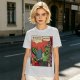 Olive t-shirt with comic print of Hulk and Thor mid-smashed interaction