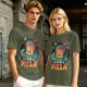 Olive t-shirt with space pizza alien graphic and 'We Came in Pizza' text