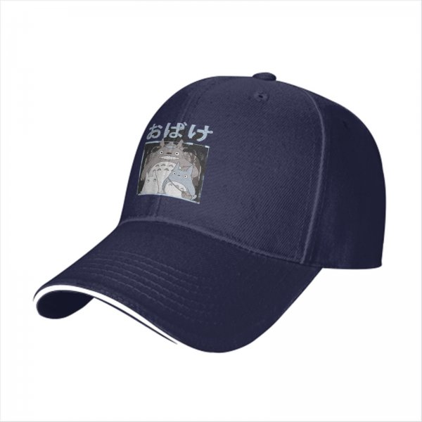 Black baseball cap with Totoro forest spirit graphic and Japanese text