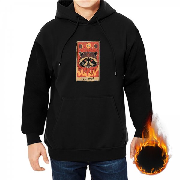 Black Hoodie With Raccoon Devil Tarot Card Graphic Print