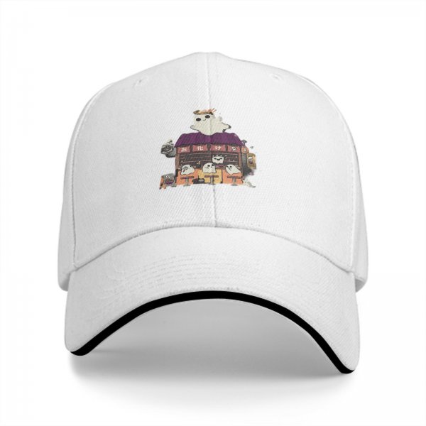 Black Baseball Cap With Cute Ghost Cafe Artwork