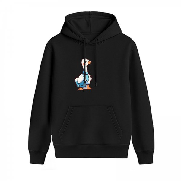 Black Hoodie With Cute Cartoon Goose Wearing Tie And Backpack