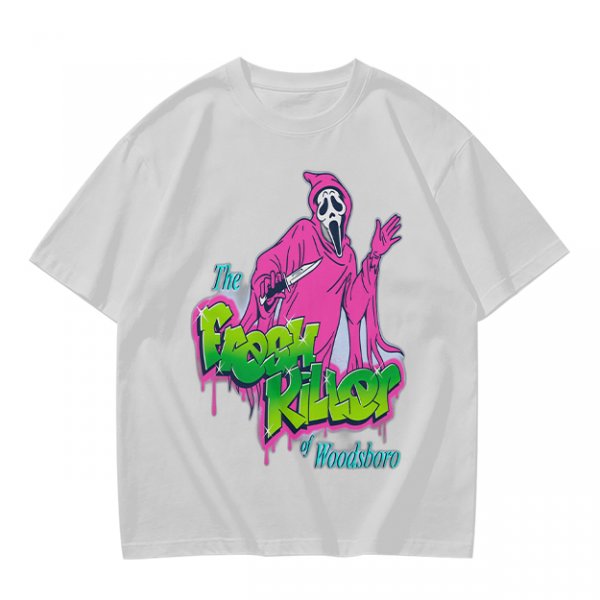 Olive T-Shirt with Neon Pink Ghostface 'The Fresh Killer' Print