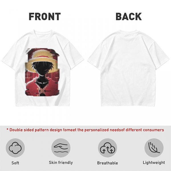 Olive T-shirt with Glitch Art Monkey D Luffy Straw Hat Print