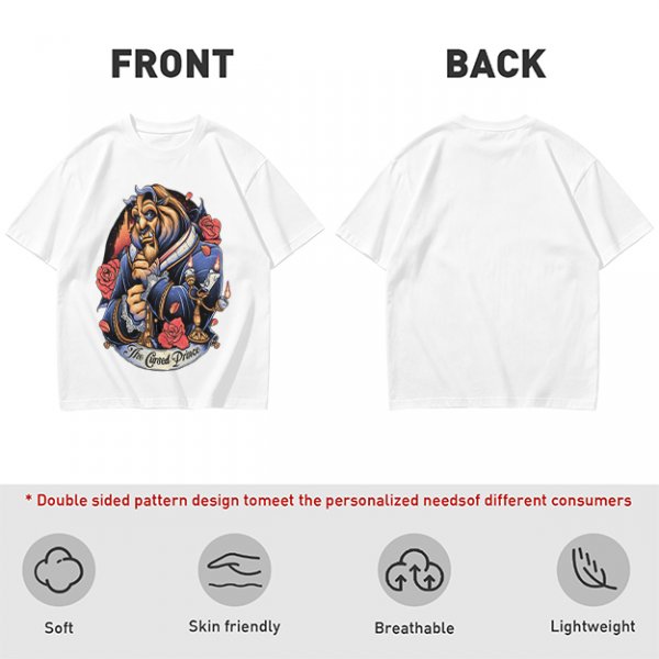Olive T-shirt featuring The Cursed Prince Beast with roses and candelabra