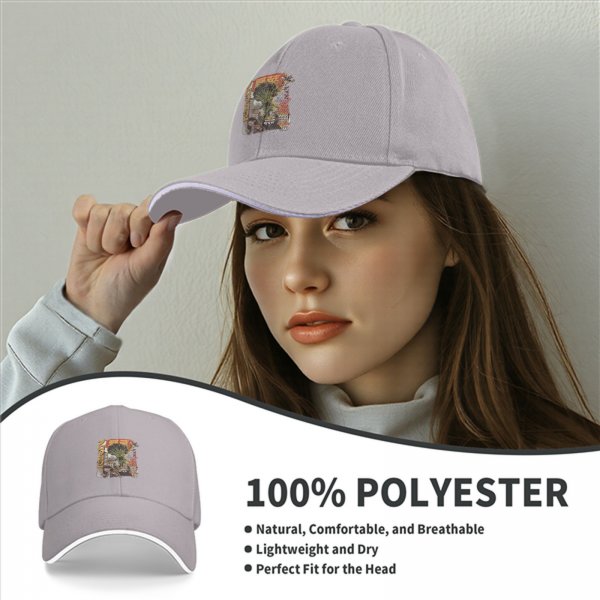 Black baseball cap with giant broccoli monster city attack print