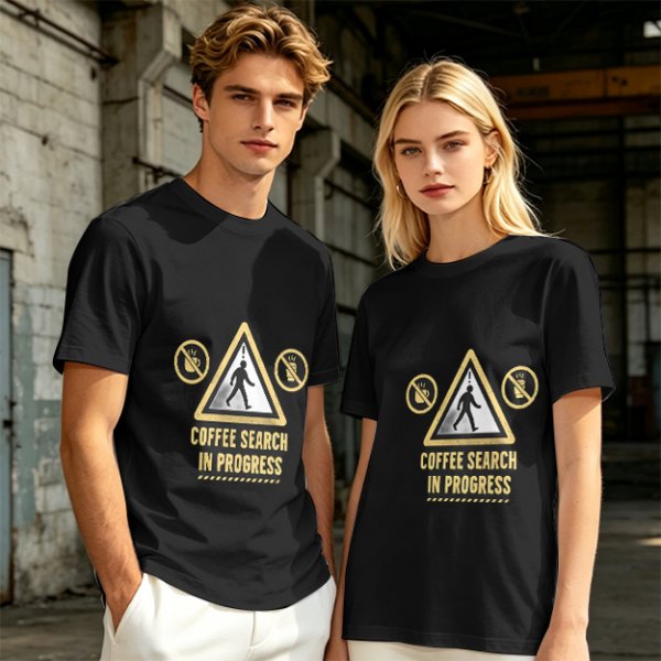 Olive T-Shirt With Coffee Search In Progress Warning Print