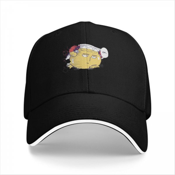 Black Baseball Cap With Saitama 'Ok' Meme Graphic Print