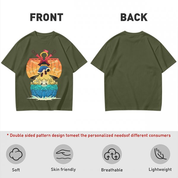 One Piece Thousand Sunny Ship Graphic Olive T-Shirt