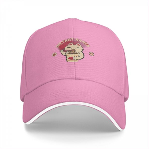 Black Baseball Cap With Cute Cat Eating Instant Ramen Graphic