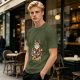 Olive T-Shirt Featuring a Cute Cat Sushi Chef Illustration