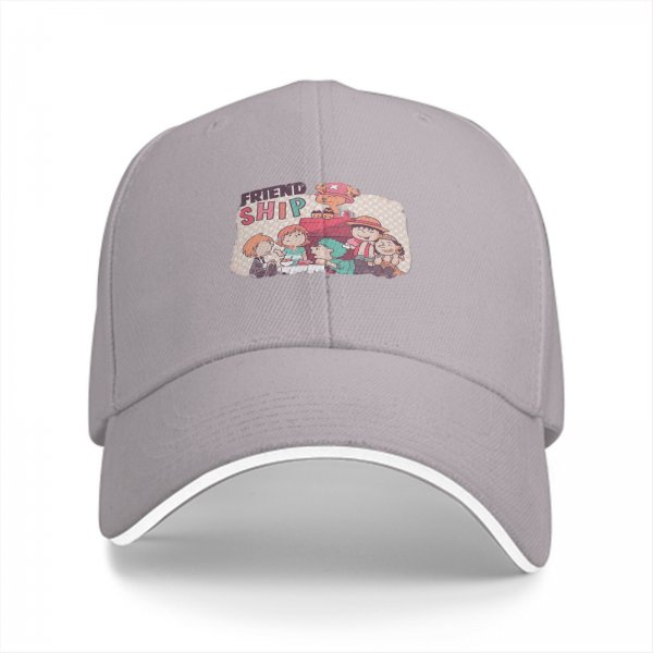Black Baseball Cap with Friendship Themed Cartoon Print